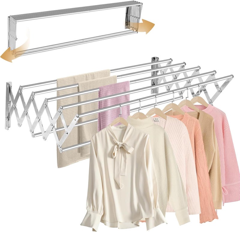 CAEXABO XL-31.5" Wall Mounted Clothes Drying Rack, 130 LBS Large Capacity Rustproof Retractable Clothes Rack, Collapsible Drying Rack Easy to Install with 7 Drying Rods, Space Saving for Laundry-White - Image 1